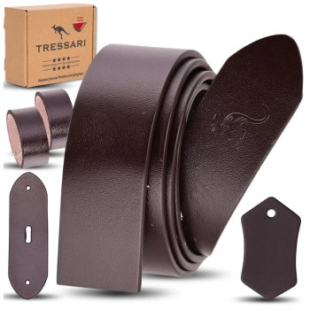 TRESSARI Hnědý kožený opasek 120 cm na kalhoty bez přezky, přírodní kůže
