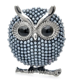 Brož sova s perličkami, elegantní jehlice, jehlice sova