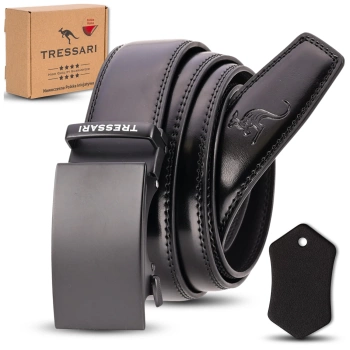 Pánský kožený opasek TRESSARI černý ke kalhotám 120 cm automatický