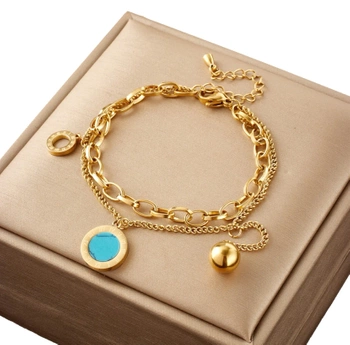 Dvojitý zlatý náramek, chirurgická ocel, řetízkový prsten