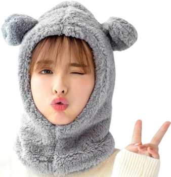 Dámská teplá čepice 2v1 s kapucí a ušima