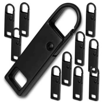 Sada 10 kusů černých kovových přívěsků na zip