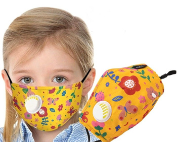 Žlutá bavlněná maska ​​pro děti s květinami