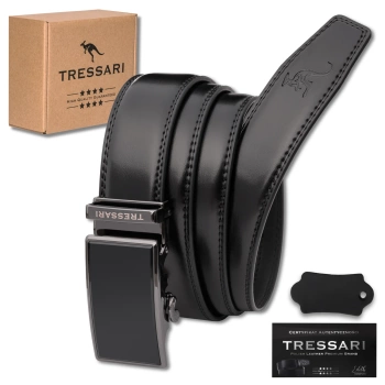 TRESSARI pánský opasek ke kalhotám 115cm automatická přezka černá přírodní kůže