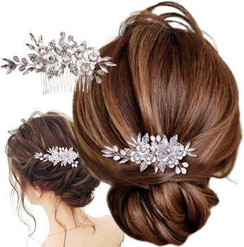 Stříbrný hřeben, svatební dekorace do vlasů, květiny, perly