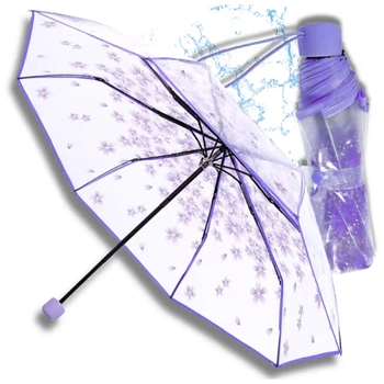 Skládací deštník, průhledný, deštník s fialovým květem