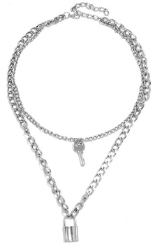 Náhrdelník s visacím zámkem, dlouhý ŘETĚZ, kovový punkový klíč