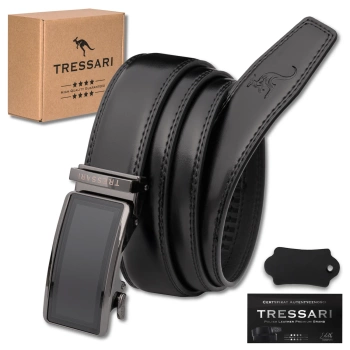 TRESSARI pánský automatický pásek 115cm přírodní kůže ke kalhotám, černý