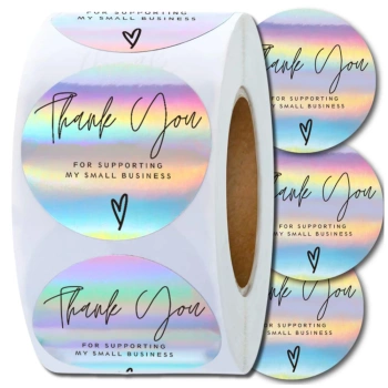 Samolepky na roli 500 ks holografické DIY děkuji, děkuji