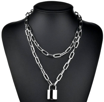 Náhrdelník s dlouhým řetízkem visacím zámkem na klíč punk metal