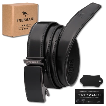 TRESSARI pánský černý pásek ke kalhotám, 115 cm, automatická přezka, přírodní kůže