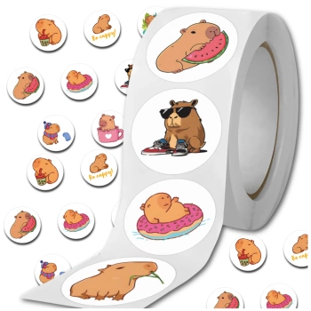 Samolepky kapybara na roli 500 ks barevné motivační DIY pro děti