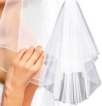 Do vlasů Bílý svatební závoj dlouhý 76 cm s tylovým lemem