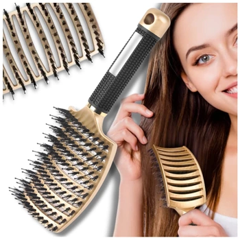 Flexibilní masážní a stylingový kartáč na vlasy ze zlatých kančích štětin