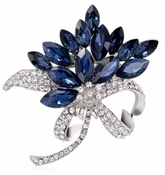 Stříbrná brož se zirkony, kytice, křišťálový odznak