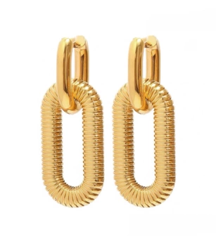 Geometrické zlaté závěsné náušnice z pozlacené chirurgické oceli