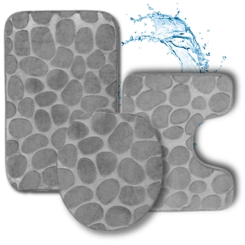 Sada 3 koupelnových předložek, protiskluzová podložka, šedá
