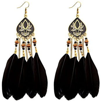 Boho retro péřové visací náušnice