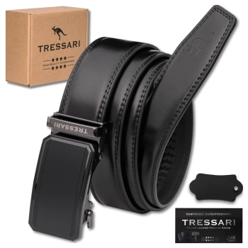 Pánský opasek ke kalhotám 125cm Automatická černá přírodní kůže TRESSARI