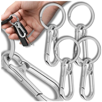 Kovové přívěsky na klíče s karabinou, 4 ks, stříbrné