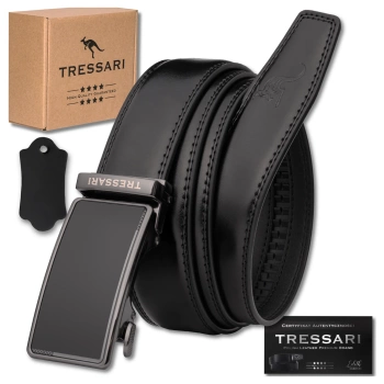 TRESSARI pánský opasek ke kalhotám 125cm automatický černý přírodní kůže
