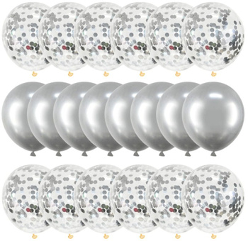Sada 20 stříbrných balónků s konfetami pro svatební narozeniny