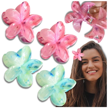 Sada 4 kusů barevných spon do vlasů s květy plumérie