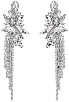 Stříbrné svatební náušnice, dlouhé zirkonové krystaly