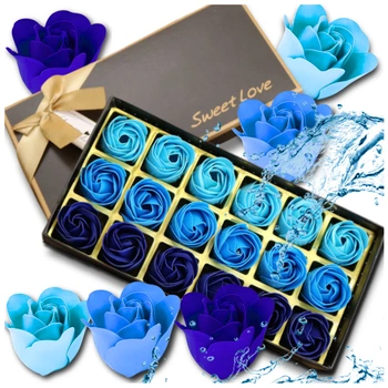 Vonné dekorativní mýdlové růže, 18 ks modrá dárková sada