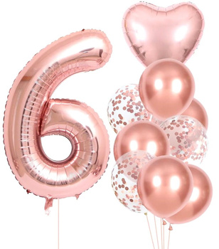 Sada 10 růžových balónků k šestým narozeninám