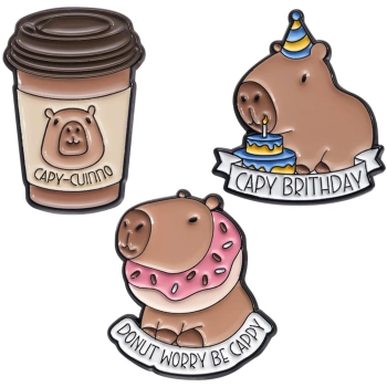 Kovový špendlík kapybara dekorace na boty, oblečení, sada 3 ks