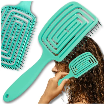 Relaxační, flexibilní, zelený masážní a stylingový kartáč na vlasy