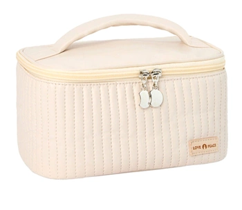 Čtvercová kosmetická taštička, světlý, elegantní organizér z eko kůže