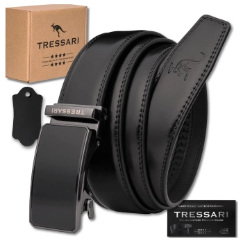 Pánský černý automatický pásek, 125 cm, ke kalhotám TRESSARI, přírodní kůže
