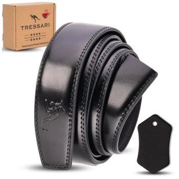 TRESSARI Černý kožený opasek 120 cm na kalhoty bez přezky, přírodní kůže