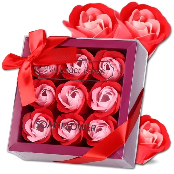 Vonné dekorativní mýdlové růže 9 ks. dárková sada červená