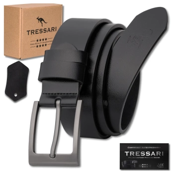Pánský kožený pásek, 100% přírodní kůže, černý, ke kalhotám TRESSARI